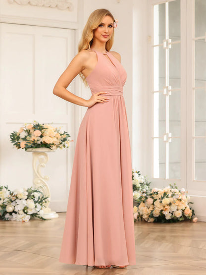 A-Line/Princess Halter Long Wedding Party Dresses With Split Side