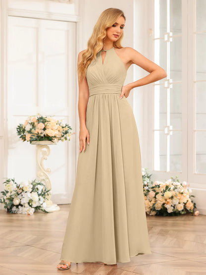 A-Line/Princess Halter Long Wedding Party Dresses With Split Side