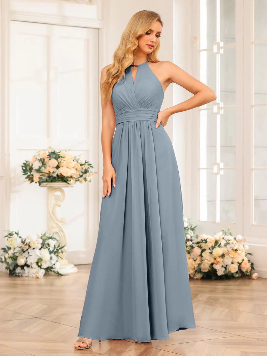 A-Line/Princess Halter Long Wedding Party Dresses With Split Side