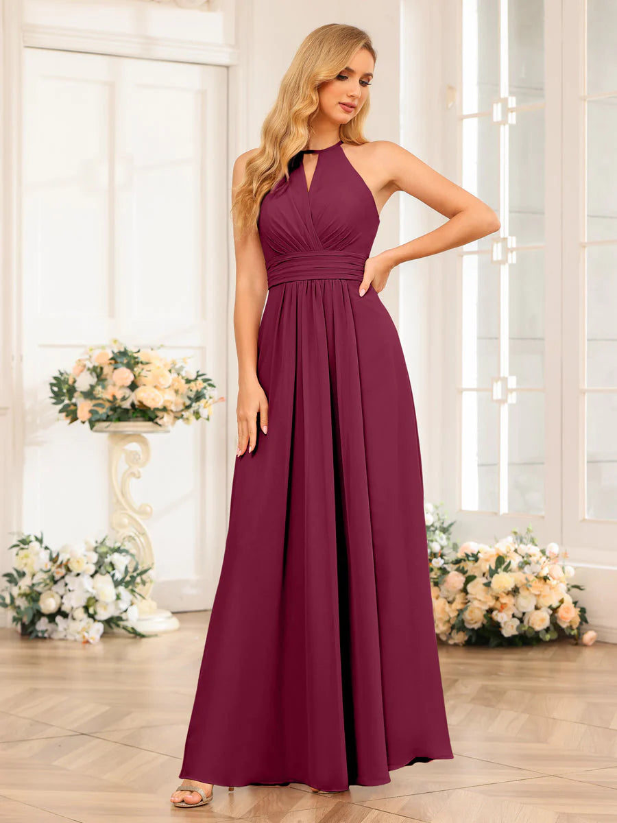 A-Line/Princess Halter Long Wedding Party Dresses With Split Side