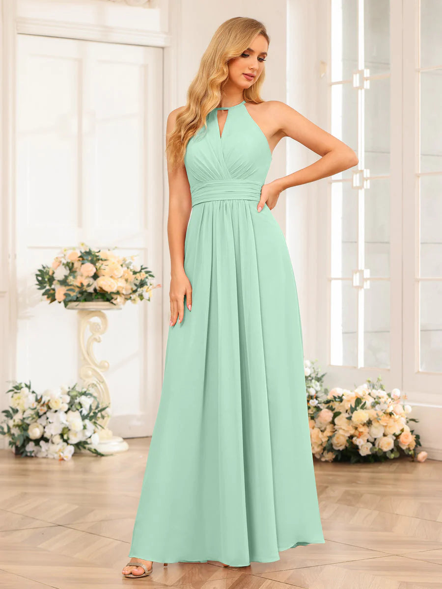 A-Line/Princess Halter Long Wedding Party Dresses With Split Side