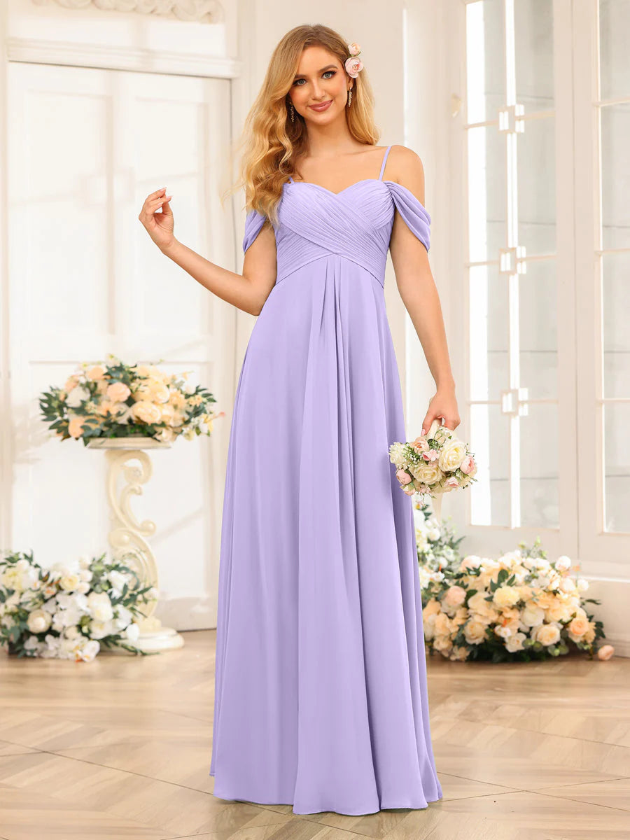 A-Line/Princess Spaghetti Straps Long Wedding Party Dresses With Ruched