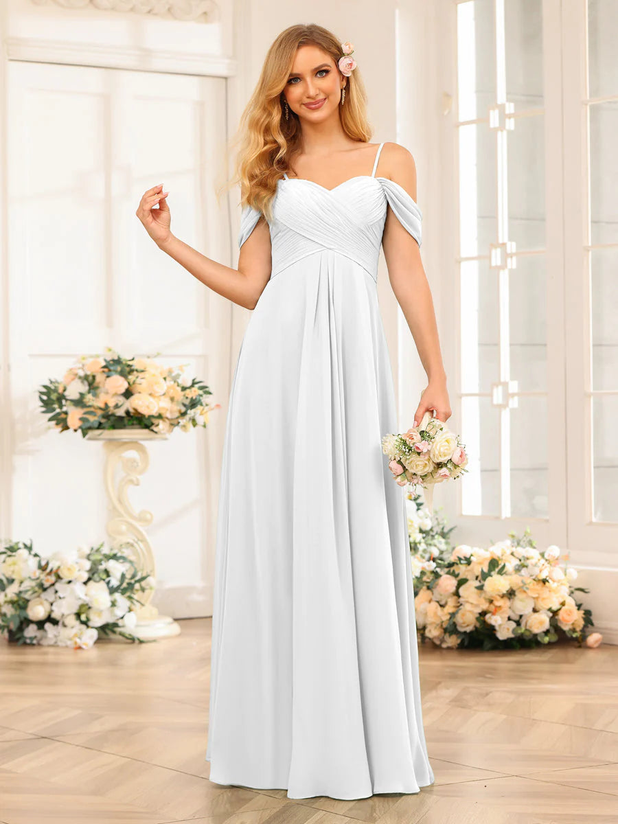 A-Line/Princess Spaghetti Straps Long Wedding Party Dresses With Ruched