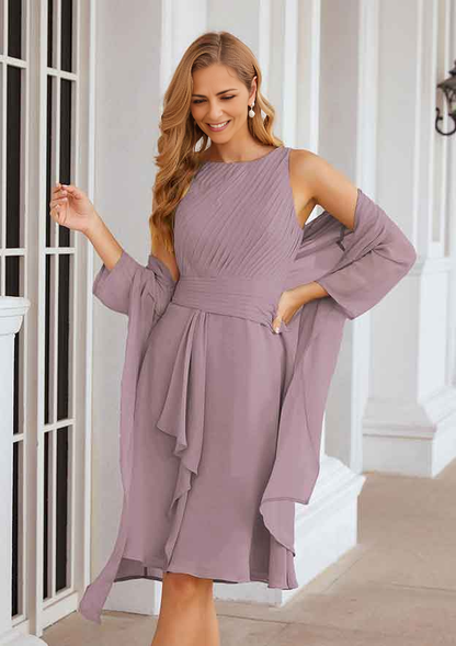 A-line Scoop Neck Knee-Length Chiffon Mother of the Bride Dresses With Pleated and Jacket