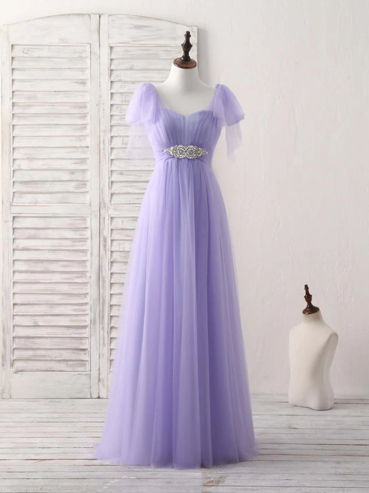 Purple Sweetheart Neck Tulle Long Prom Dress Bridesmaid Dress With Beading