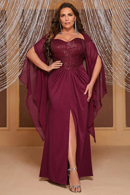 Stunning Sequins Burgundy Mother of the Bride Dress with Slit