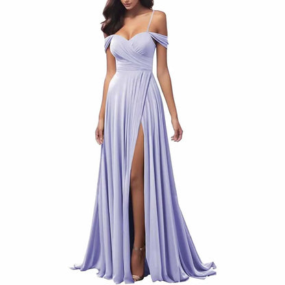 Off The Shoulder Bridesmaid Dresses Satin Spaghetti Straps Evening Gown