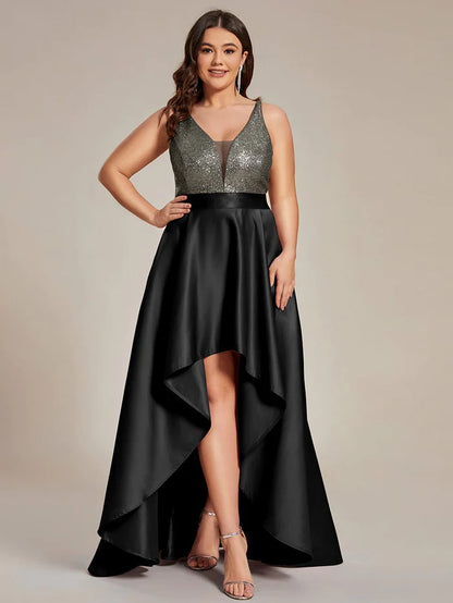 High Low Sleeveless Plus Size Dresses With Sequin for Evening