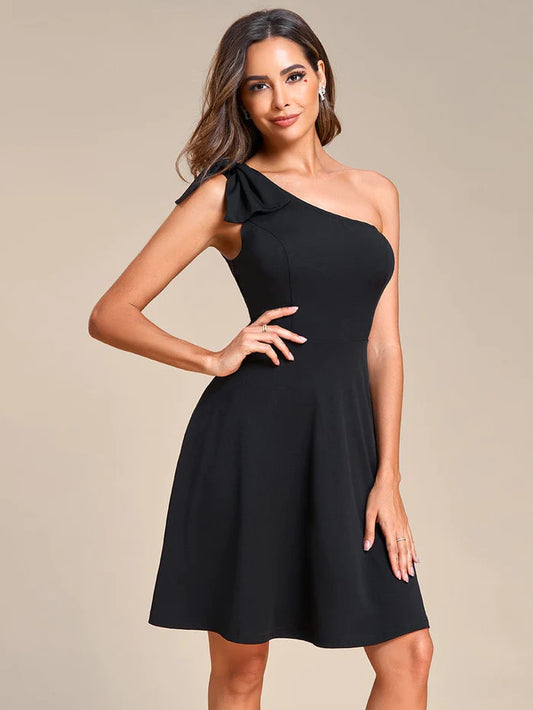 One Shoulder with Bowknot Sleeveless A-Line Summer Mini Dress