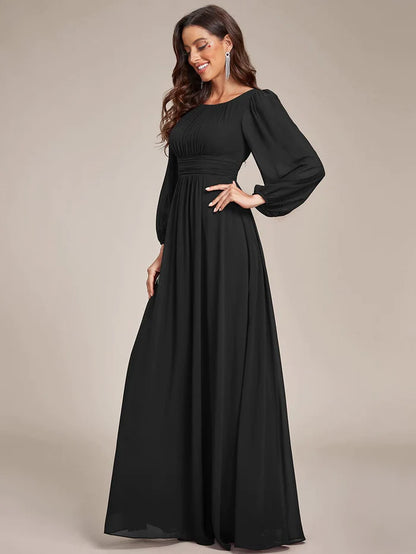 Chiffon High Empire Waist Puff Sleeve Mother Dress