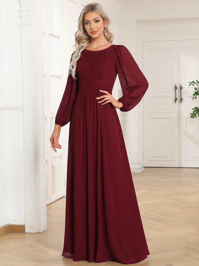 Chiffon High Empire Waist Puff Sleeve Mother Dress