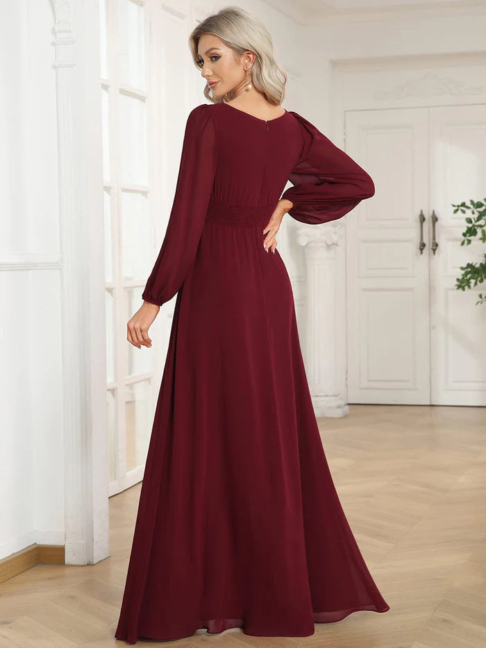 Chiffon High Empire Waist Puff Sleeve Mother Dress