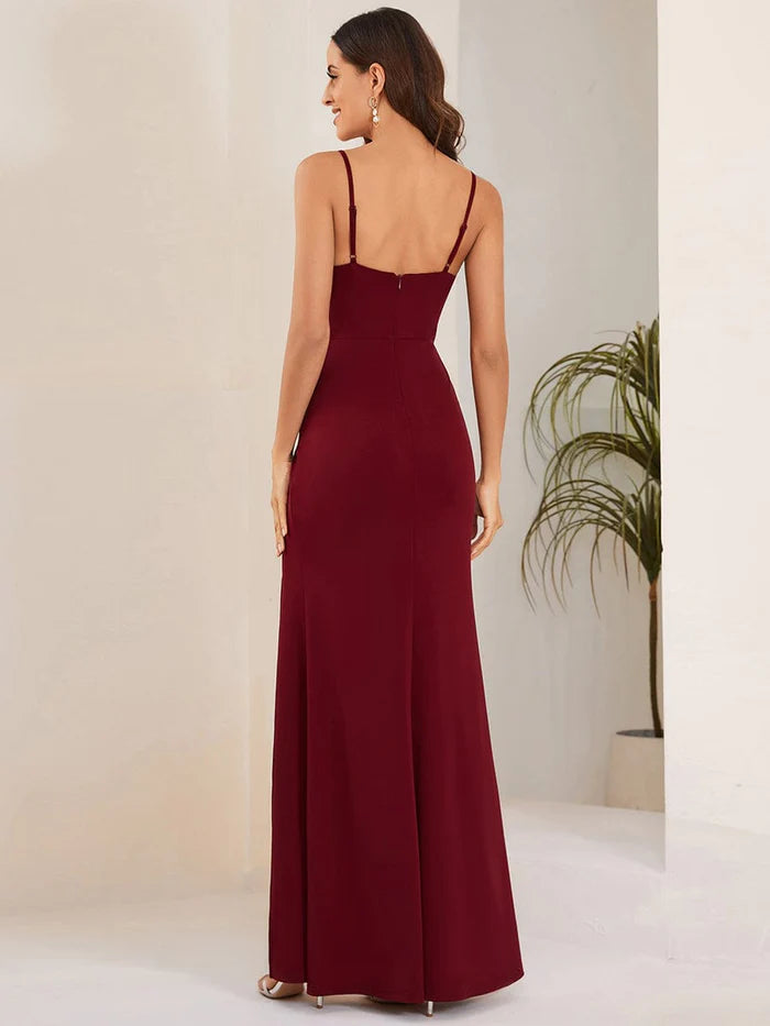 Sparkling Spaghetti Strap Evening Dress with Thigh-High Slit