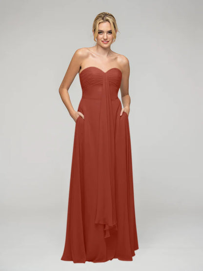 Koutun A Line Chiffon Strapless Bridesmaid Dresses With Ribbons