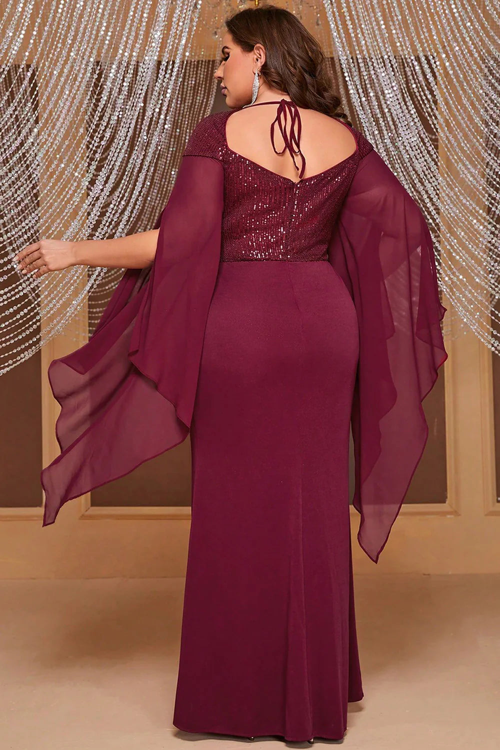 Stunning Sequins Burgundy Mother of the Bride Dress with Slit