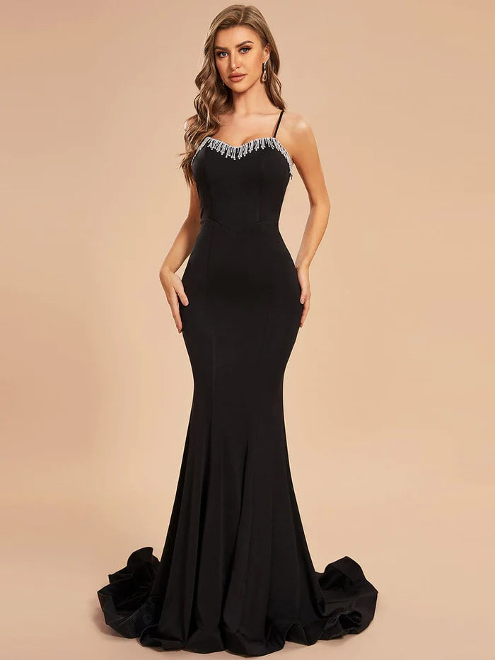 Custom Size Spaghetti Strap Bodycon Mermaid Prom Dress with Fringe Embellished