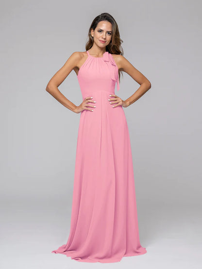 Koutun A Line Halter Chiffon Bridesmaid Dresses With Bow