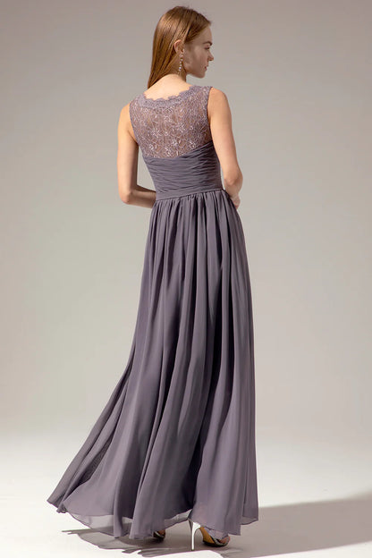 Long V-neck Lace Sleeveless Bridesmaid Dress