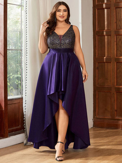 High Low Sleeveless Plus Size Dresses With Sequin for Evening