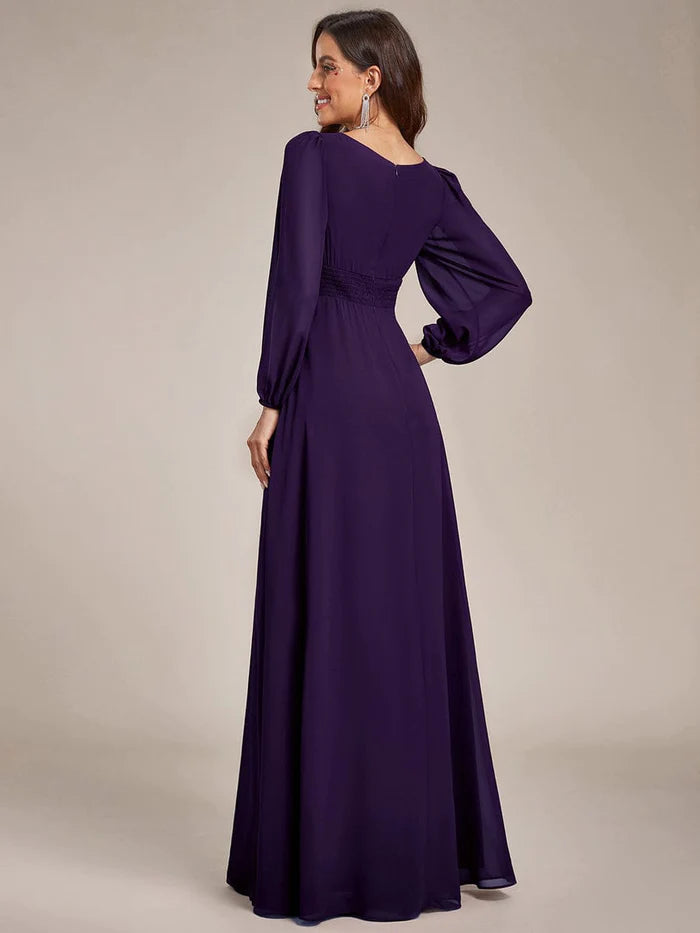 Chiffon High Empire Waist Puff Sleeve Mother Dress