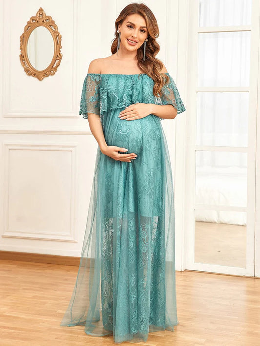 Empire Waist Vintage Floral Foldover Double-Layer Maternity Dress