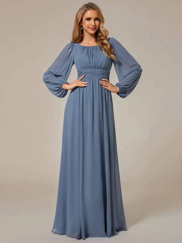 Chiffon High Empire Waist Puff Sleeve Mother Dress