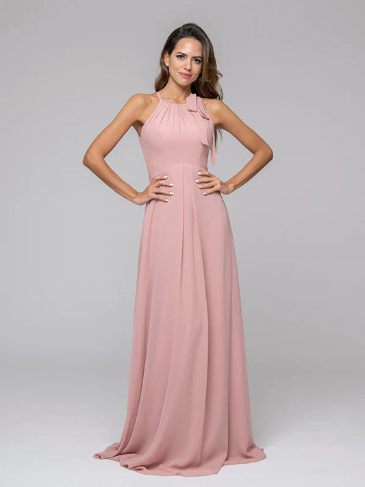 Koutun A Line Halter Chiffon Bridesmaid Dresses With Bow