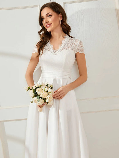 Romantic V-neck Lace Bodice Wedding Guest Dress with Pockets