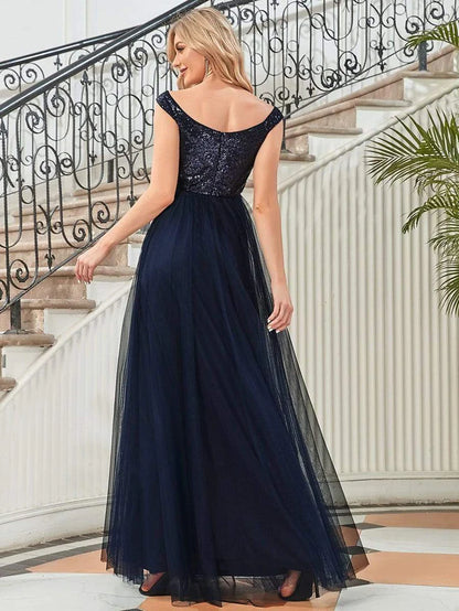 Stunning High Waist Tulle & Sequin Sleeveless Evening Dress