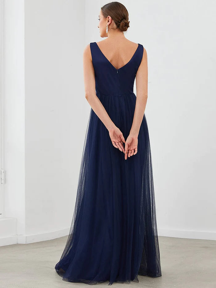 Sleeveless V Neck Sequin Long Evening Dress