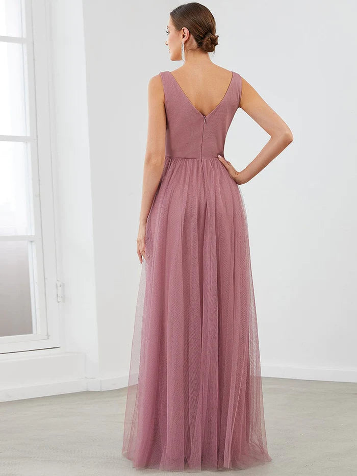 Sleeveless V Neck Sequin Long Evening Dress