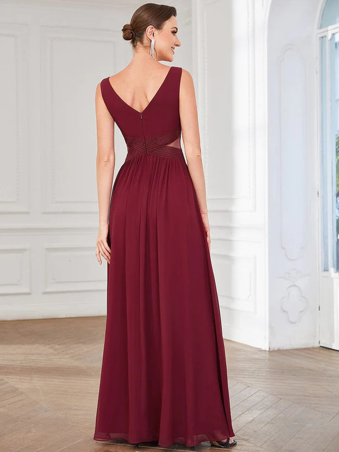 Chiffon V-Neck Backless Sleeveless Cut-Out Evening Dress