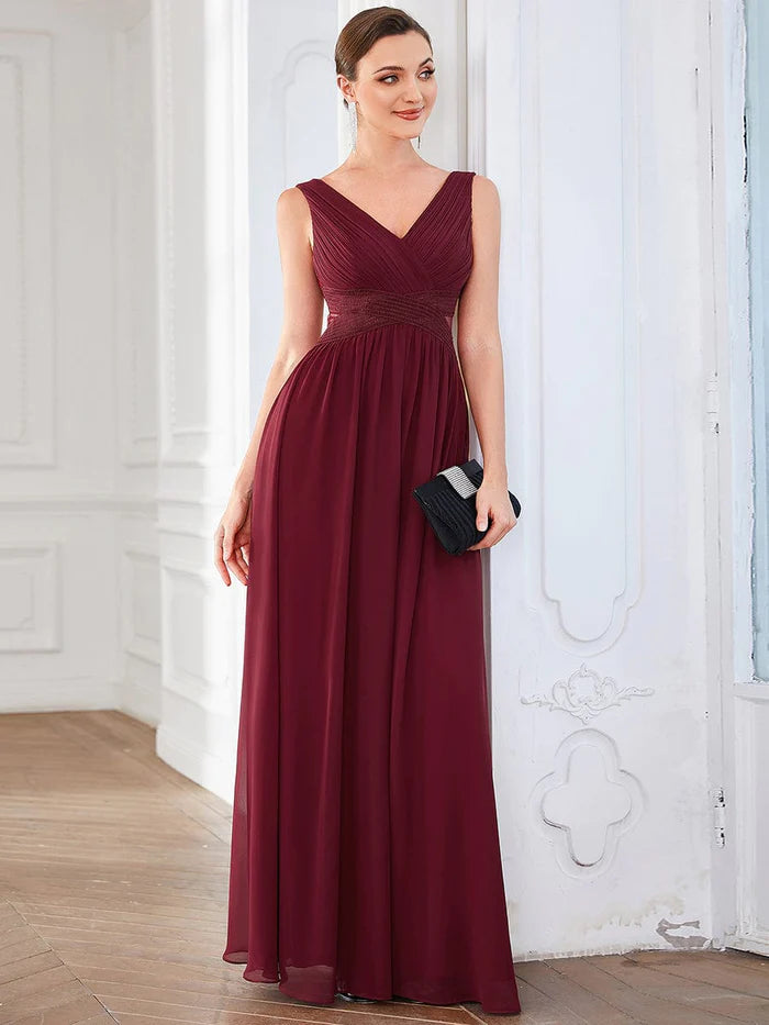 Chiffon V-Neck Backless Sleeveless Cut-Out Evening Dress