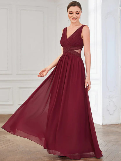 Chiffon V-Neck Backless Sleeveless Cut-Out Evening Dress