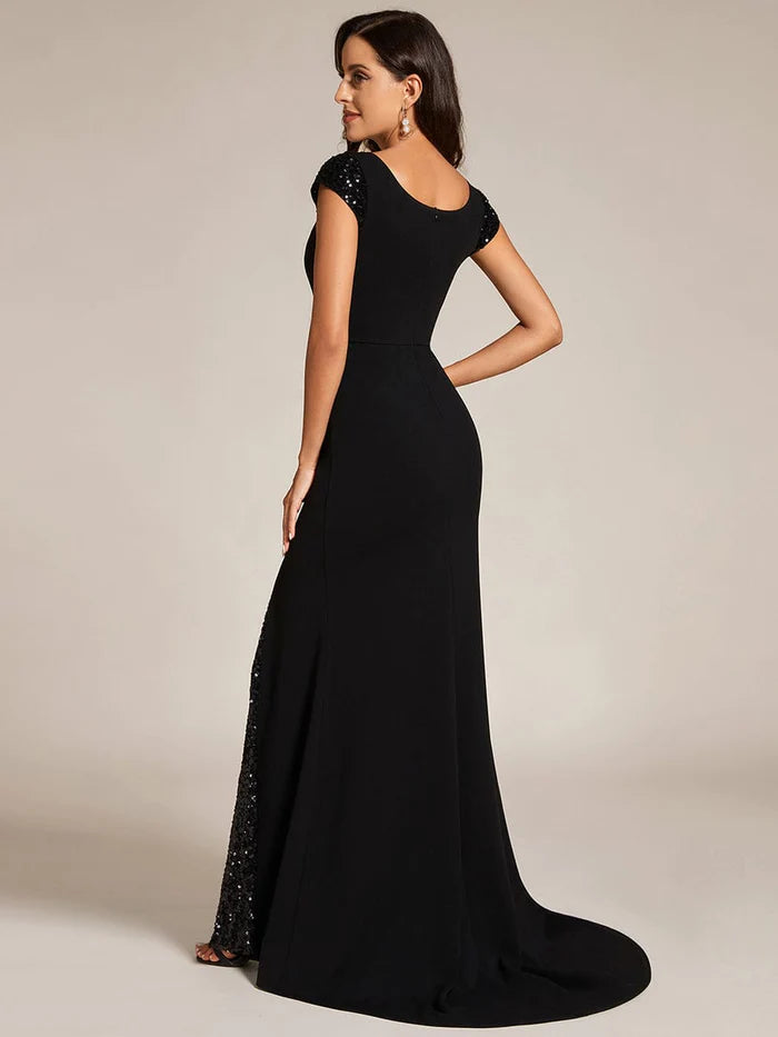 Custom Size Sequin Deep V Trail Sequin Fashion Evening Dress