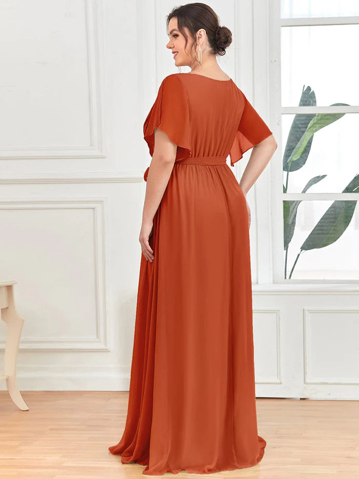 V-Neck Flutter Sleeve Floor-Length A-Line Chiffon Bridesmaid Dress