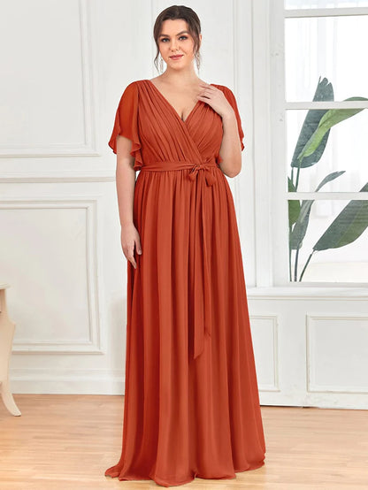 V-Neck Flutter Sleeve Floor-Length A-Line Chiffon Bridesmaid Dress