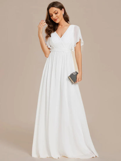 V-Neck Flutter Sleeve Floor-Length A-Line Chiffon Bridesmaid Dress