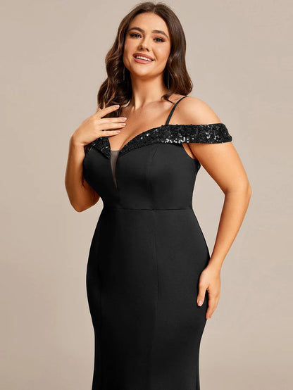 Elegant Sequin Sleeve Evening Dress with Spaghetti Straps