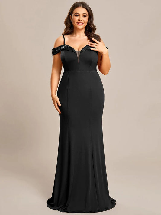 Elegant Sequin Sleeve Evening Dress with Spaghetti Straps