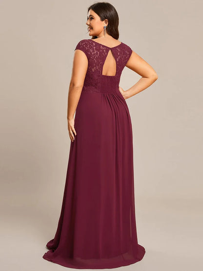 Lace Chiffon Long Bridesmaid Dress with Open Back