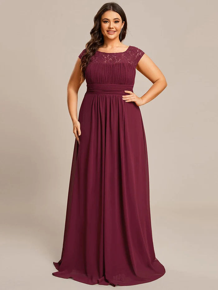 Lace Chiffon Long Bridesmaid Dress with Open Back