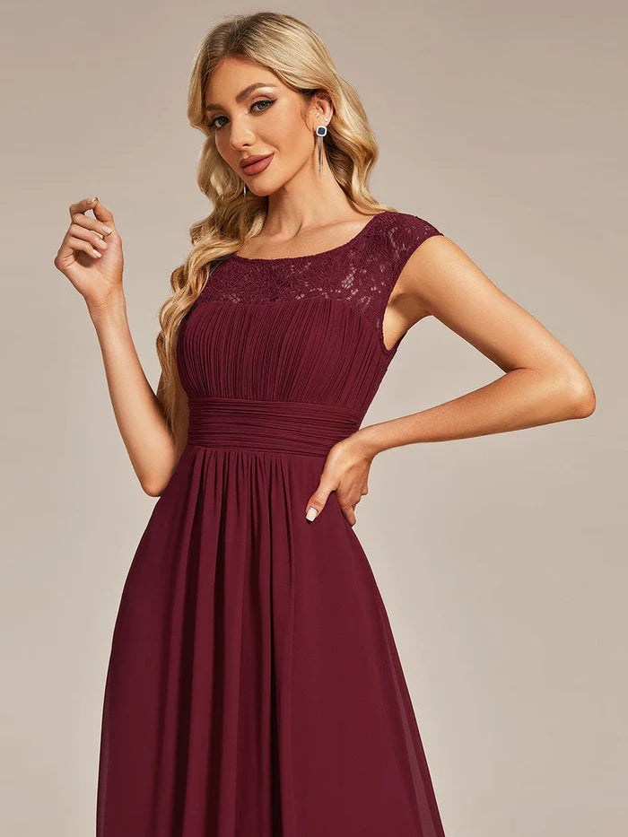 Lace Chiffon Long Bridesmaid Dress with Open Back