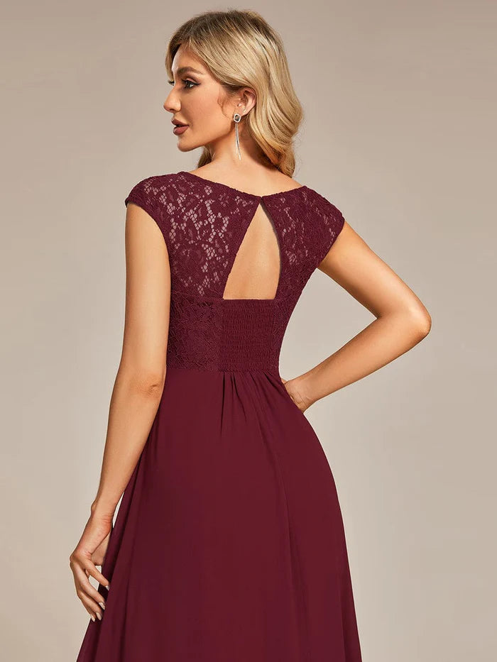 Lace Chiffon Long Bridesmaid Dress with Open Back