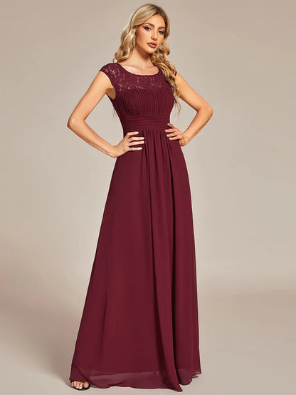 Lace Chiffon Long Bridesmaid Dress with Open Back