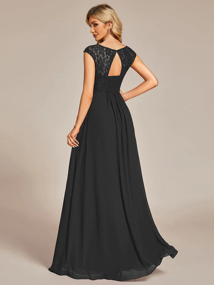 Lace Chiffon Long Bridesmaid Dress with Open Back