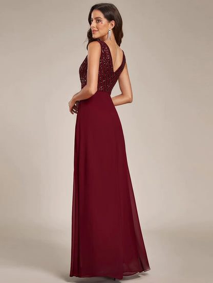 Sparkling Sequin V-Neck A-Line Evening Dress