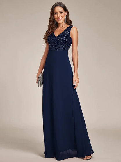 Sparkling Sequin V-Neck A-Line Evening Dress