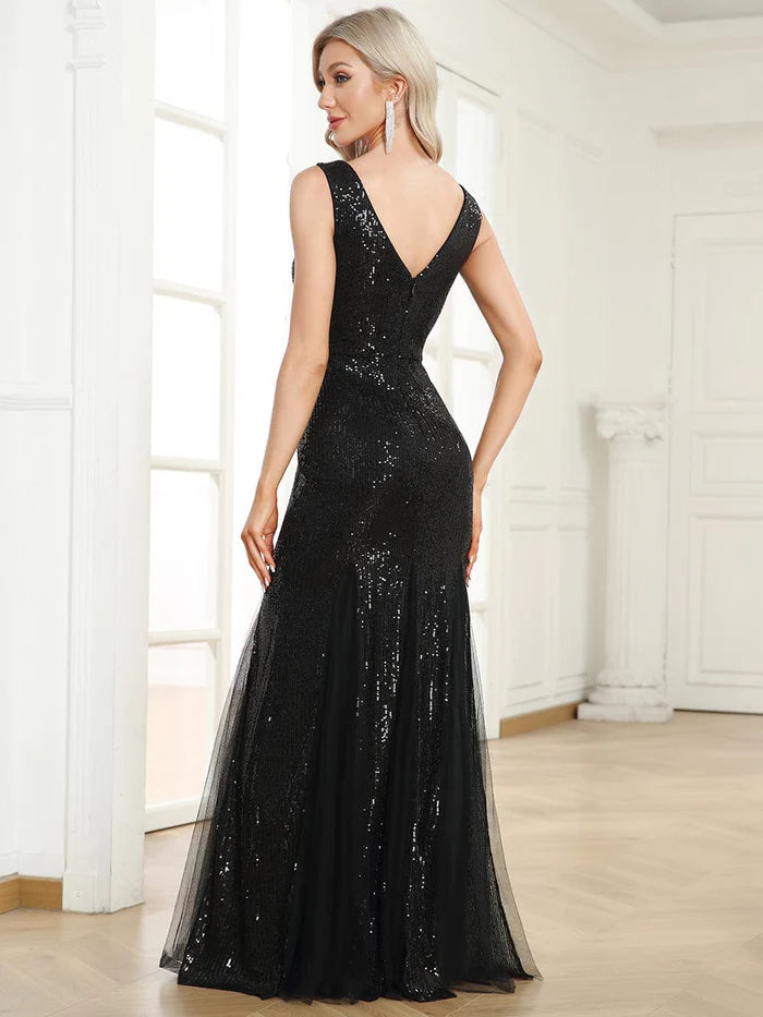 Sleeveless Bodycon Asymmetrical Hem Sequin Evening Dress