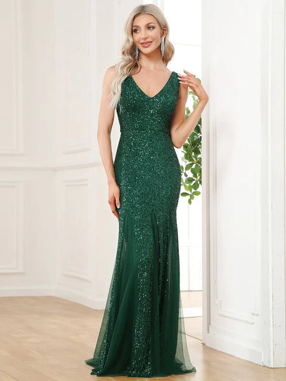 Sleeveless Bodycon Asymmetrical Hem Sequin Evening Dress